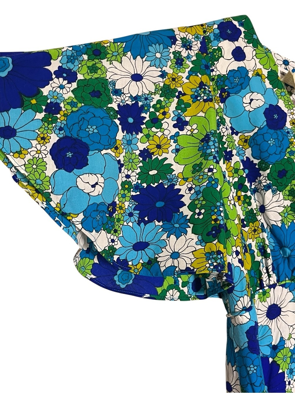 Vintage Liberty House Hawaii Floral Maxi Dress Blue Green Flutter Sleeve 10 - Picture 6 of 13